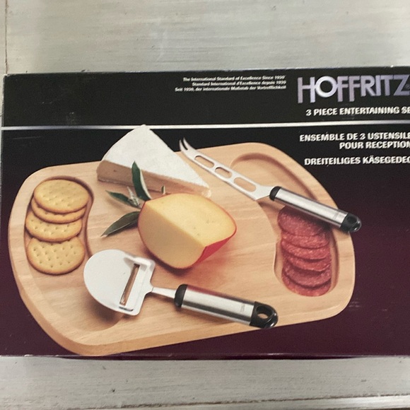 Hoffritz 3 Piece Charcuterie Board Set. Hardwood Board - Stainless Tools - Picture 12 of 12